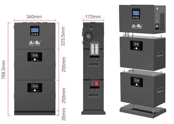 Stacked Energy Storage System (ESS), LiFePO4 Battery + Hybrid Inverter, All in One